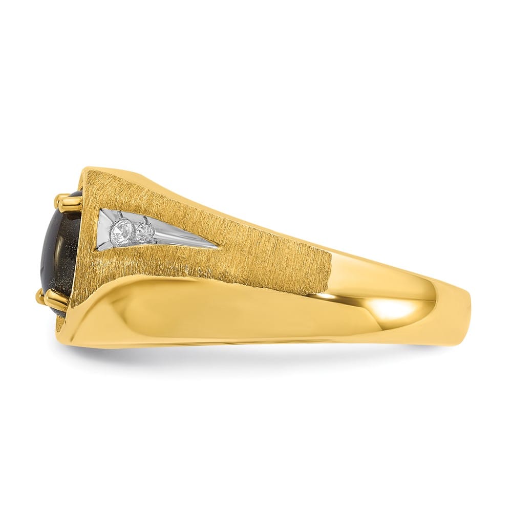 14k Yellow Gold IB Goodman Oval Black Sapphire Diamond Men's Ring