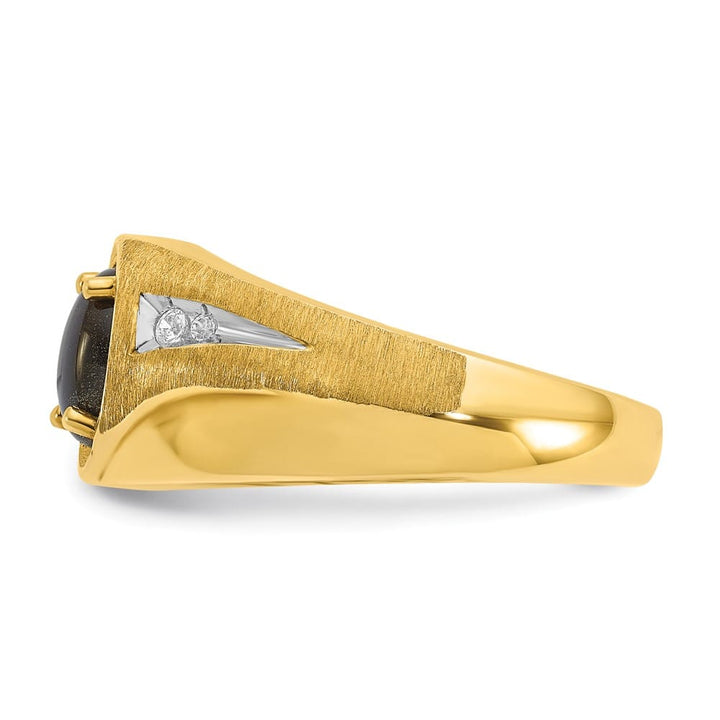 14k Yellow Gold IB Goodman Oval Black Sapphire Diamond Men's Ring