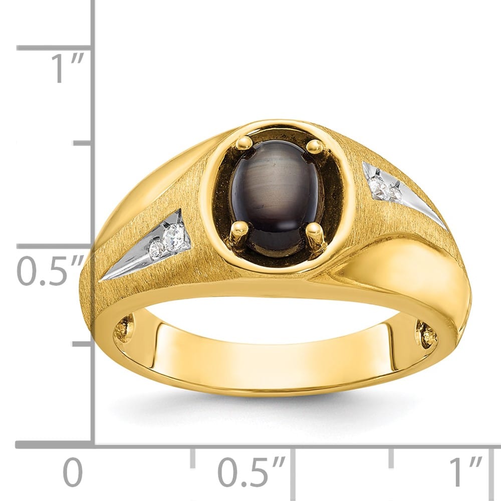 14k Yellow Gold IB Goodman Oval Black Sapphire Diamond Men's Ring