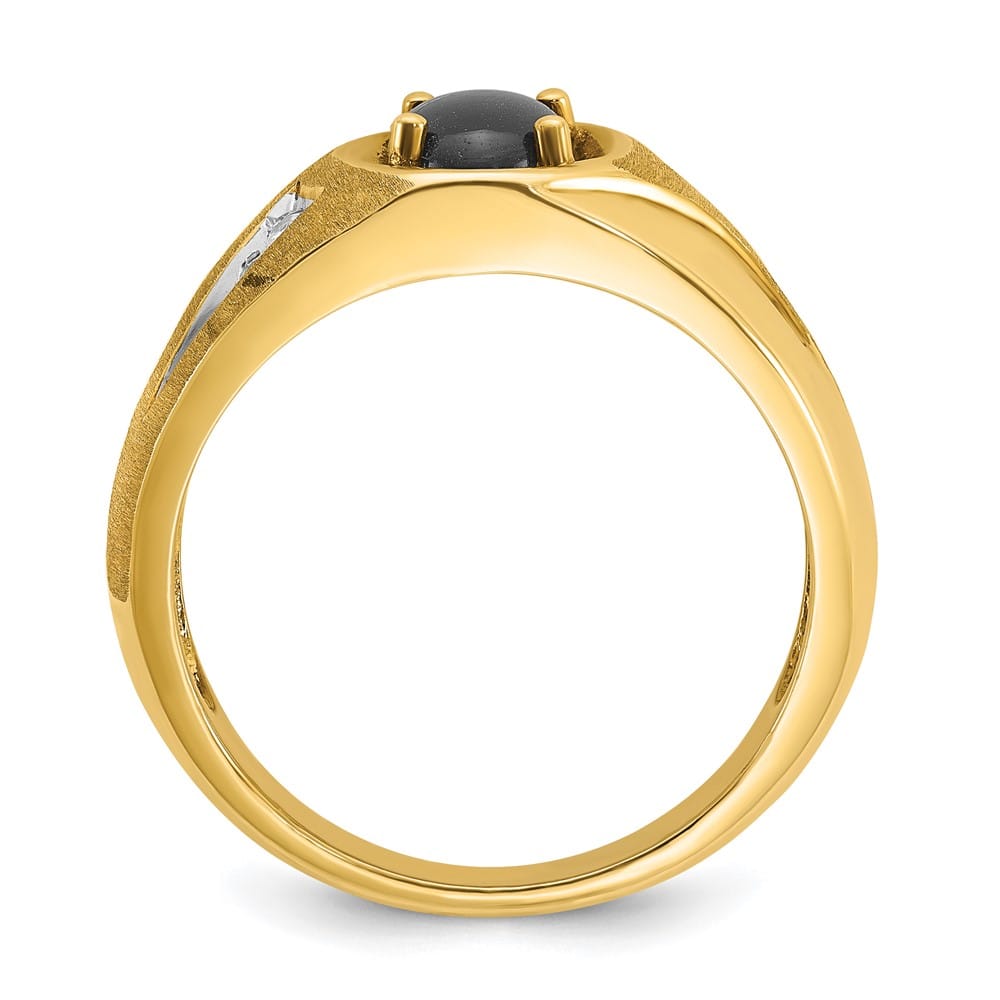 14k Yellow Gold IB Goodman Oval Black Sapphire Diamond Men's Ring