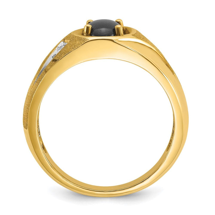 14k Yellow Gold IB Goodman Oval Black Sapphire Diamond Men's Ring