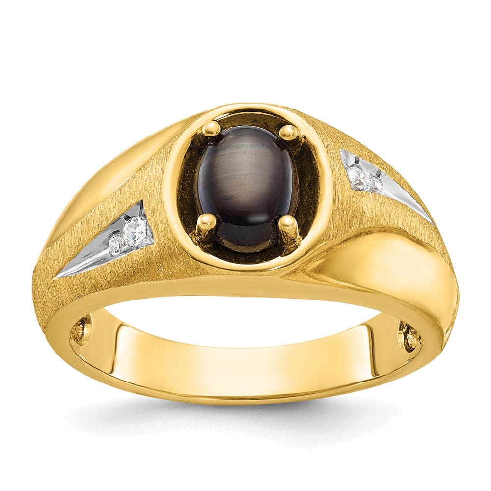 14k Yellow Gold IB Goodman Oval Black Sapphire Diamond Men's Ring