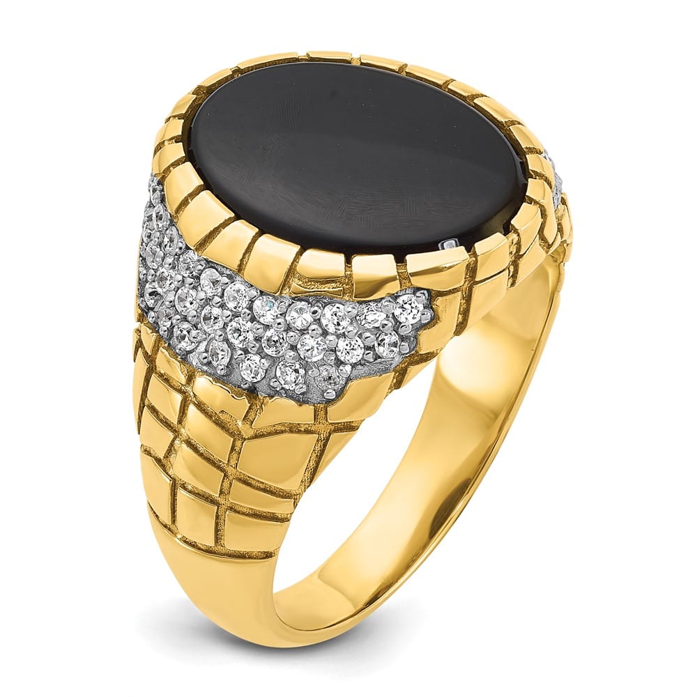 14k Yellow Gold IB Goodman Oval Onyx and Diamond Nugget Men's Ring