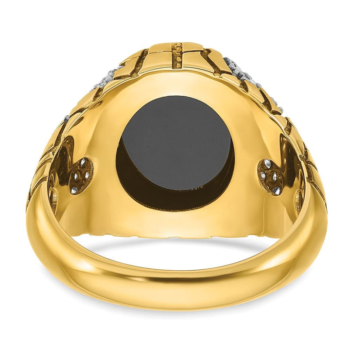 14k Yellow Gold IB Goodman Oval Onyx and Diamond Nugget Men's Ring