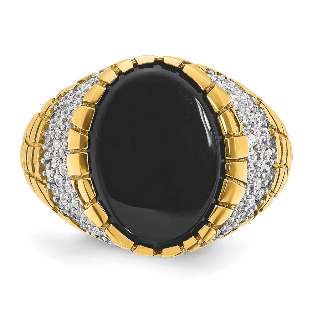 14k Yellow Gold IB Goodman Oval Onyx and Diamond Nugget Men's Ring