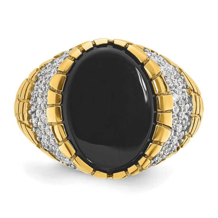 14k Yellow Gold IB Goodman Oval Onyx and Diamond Nugget Men's Ring