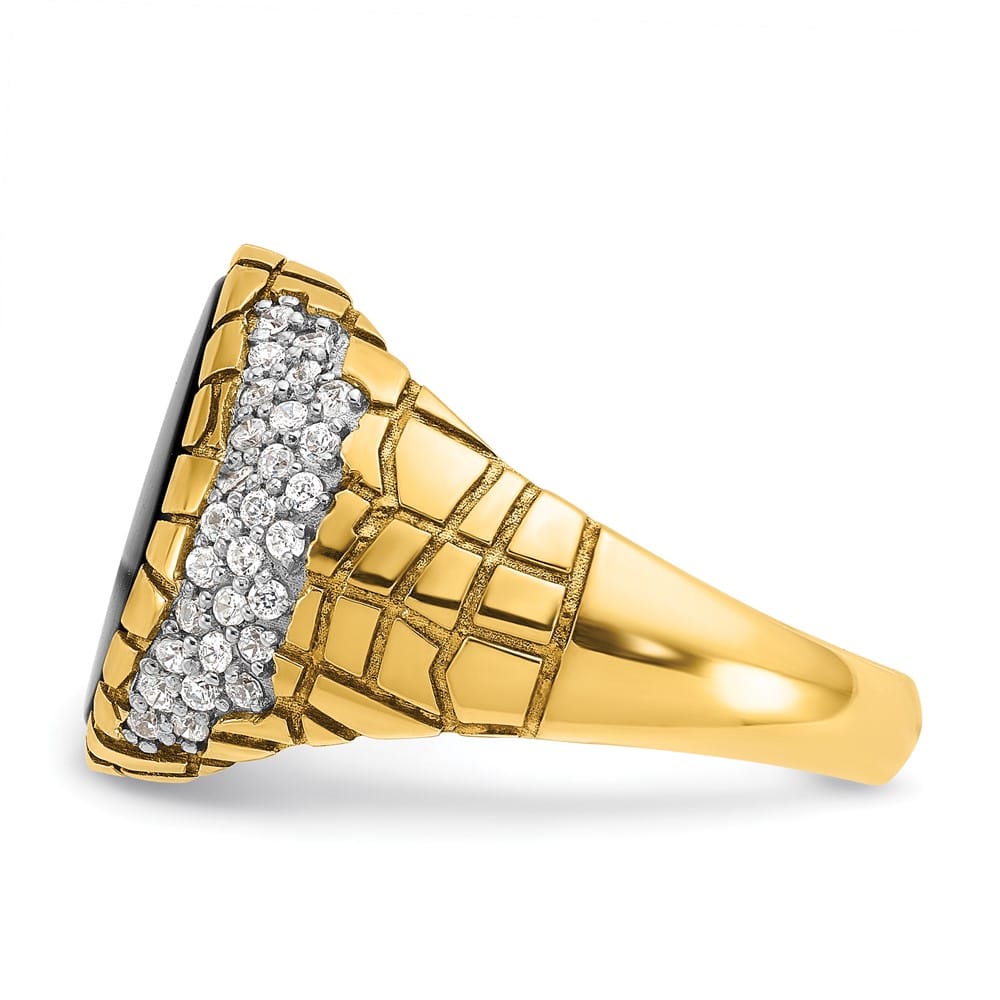 14k Yellow Gold IB Goodman Oval Onyx and Diamond Nugget Men's Ring