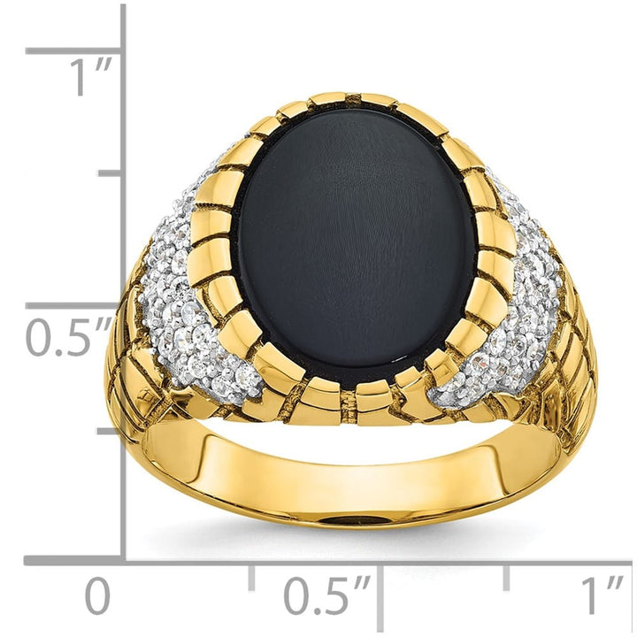 14k Yellow Gold IB Goodman Oval Onyx and Diamond Nugget Men's Ring