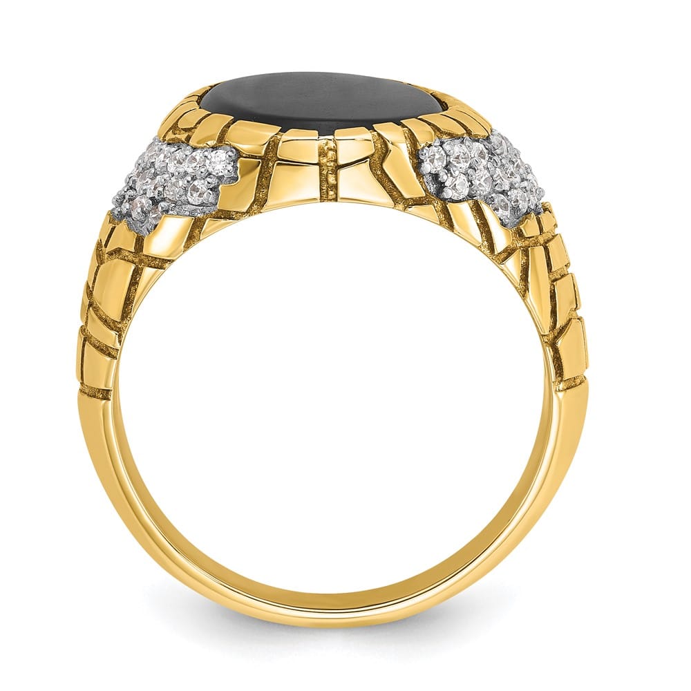 14k Yellow Gold IB Goodman Oval Onyx and Diamond Nugget Men's Ring