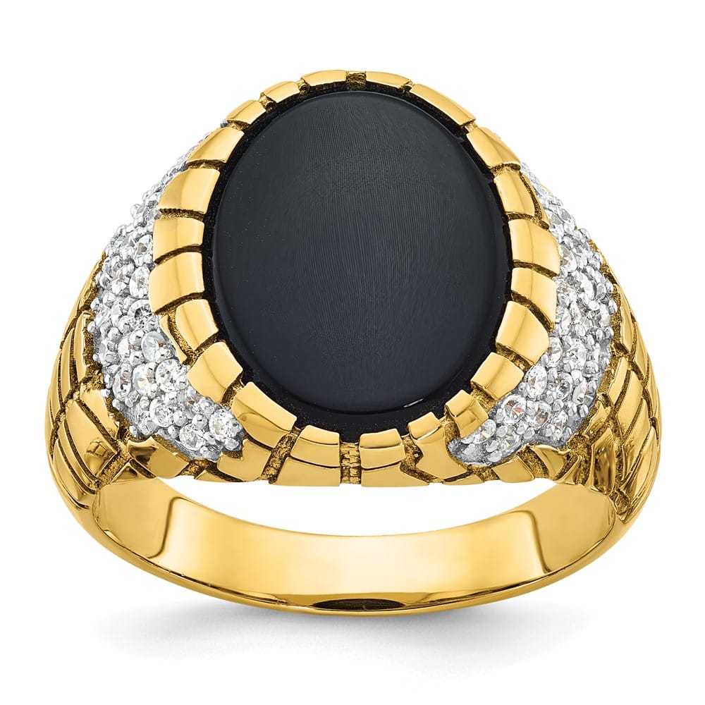 14k Yellow Gold IB Goodman Oval Onyx and Diamond Nugget Men's Ring