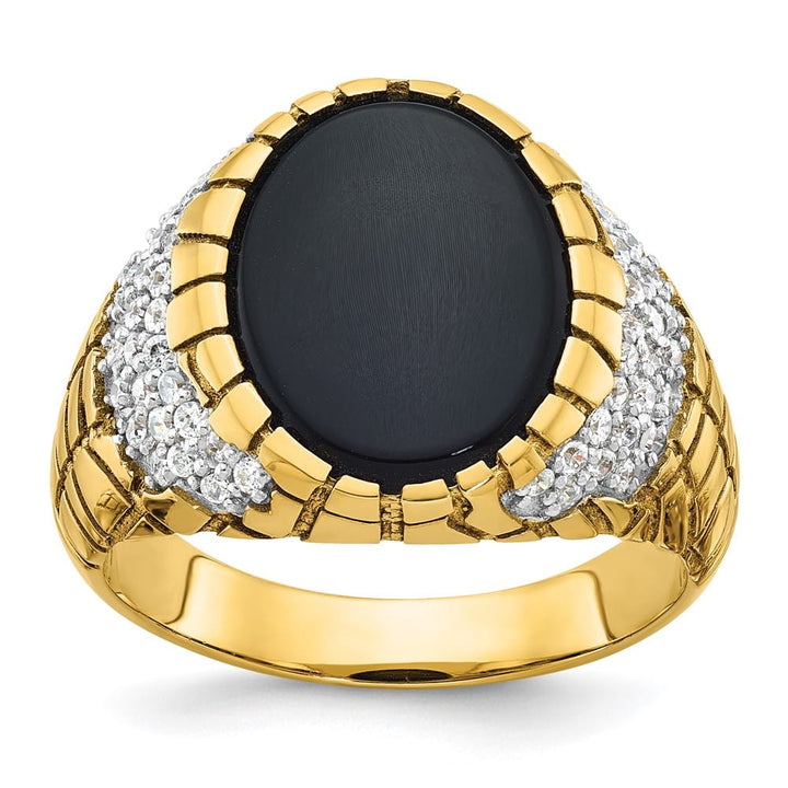 14k Yellow Gold IB Goodman Oval Onyx and Diamond Nugget Men's Ring