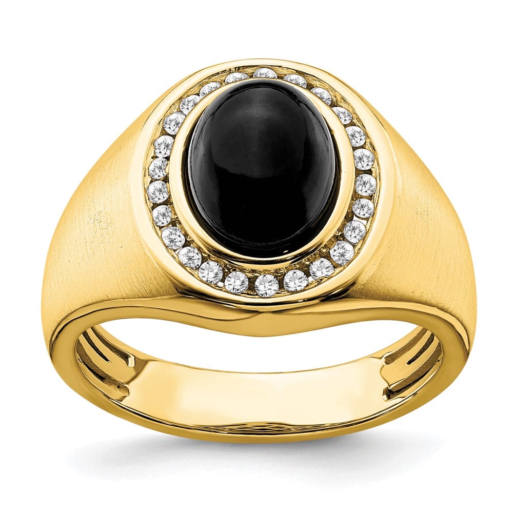 14k Yellow Gold IB Goodman Oval Onyx Cabochon Diamond Men's Ring Stock Size 10 Ring Are Refundable