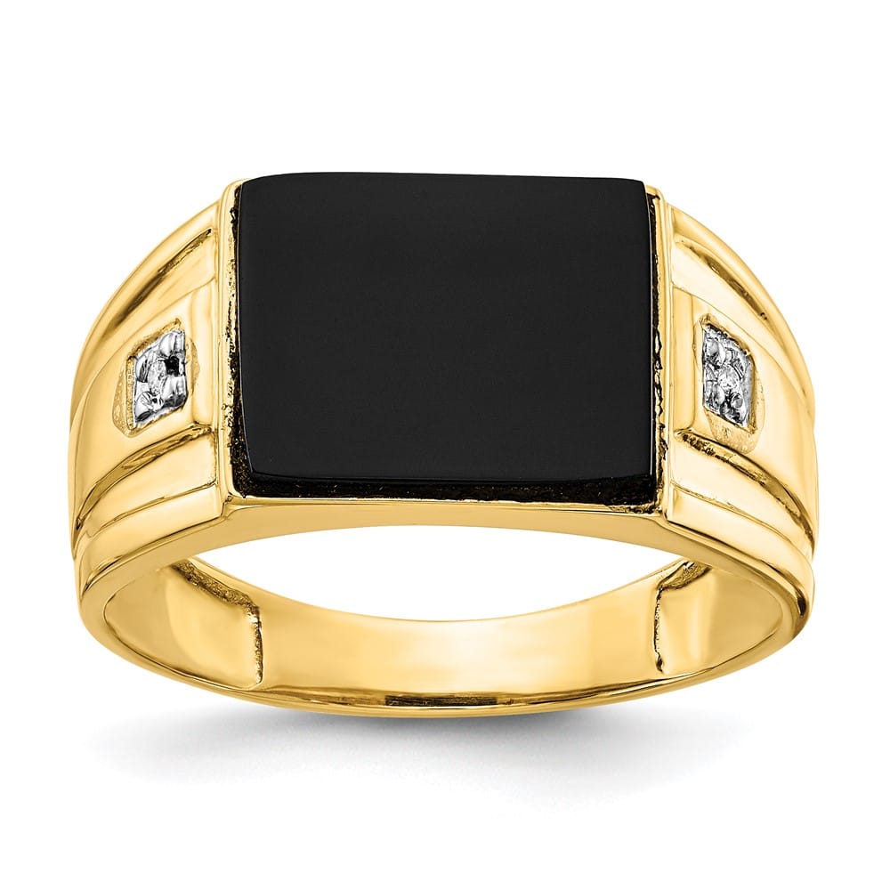 14k Yellow Gold IB Goodman Rectangle Onyx Diamond VS2/SI1 Men's Ring