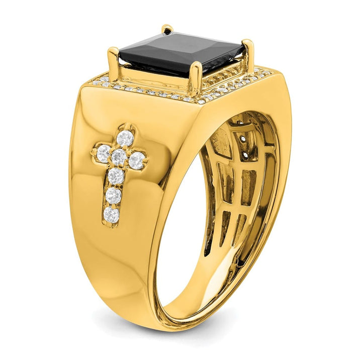 14k Yellow Gold IB Goodman Square Onyx and Diamond Halo Men's Ring Stock Size 10 Ring Are Refundable