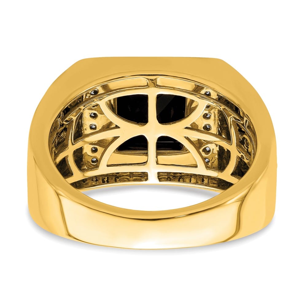14k Yellow Gold IB Goodman Square Onyx and Diamond Halo Men's Ring Stock Size 10 Ring Are Refundable