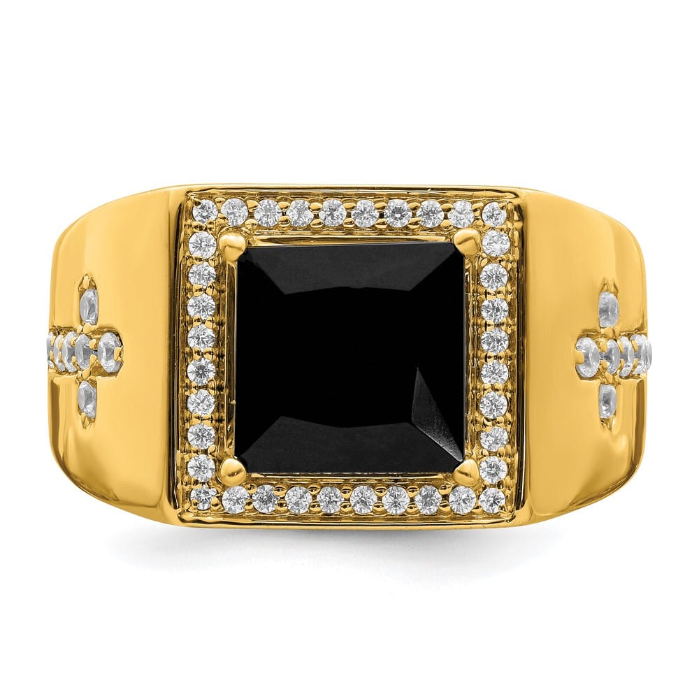 14k Yellow Gold IB Goodman Square Onyx and Diamond Halo Men's Ring Stock Size 10 Ring Are Refundable