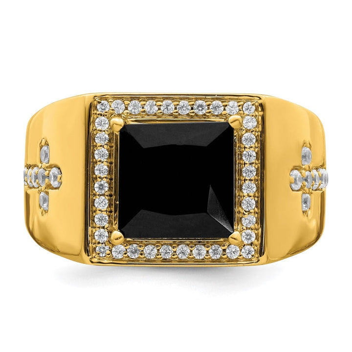 14k Yellow Gold IB Goodman Square Onyx and Diamond Halo Men's Ring Stock Size 10 Ring Are Refundable