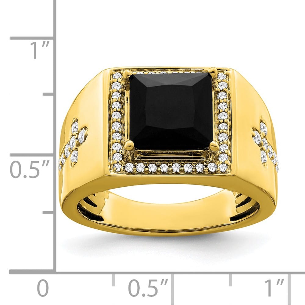 14k Yellow Gold IB Goodman Square Onyx and Diamond Halo Men's Ring Stock Size 10 Ring Are Refundable