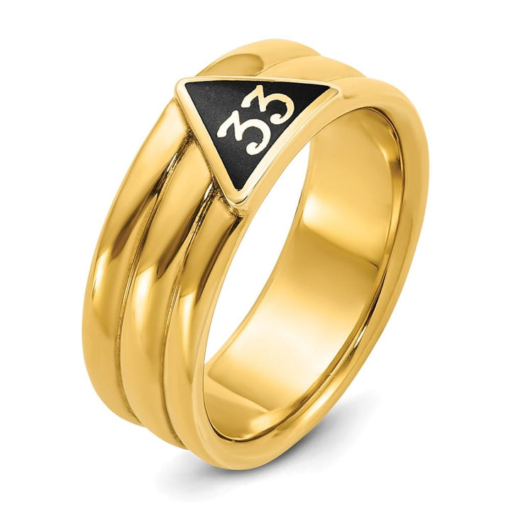 14k Yellow Gold IB Goodman with Black Enamel Active Men's Masonic Ring