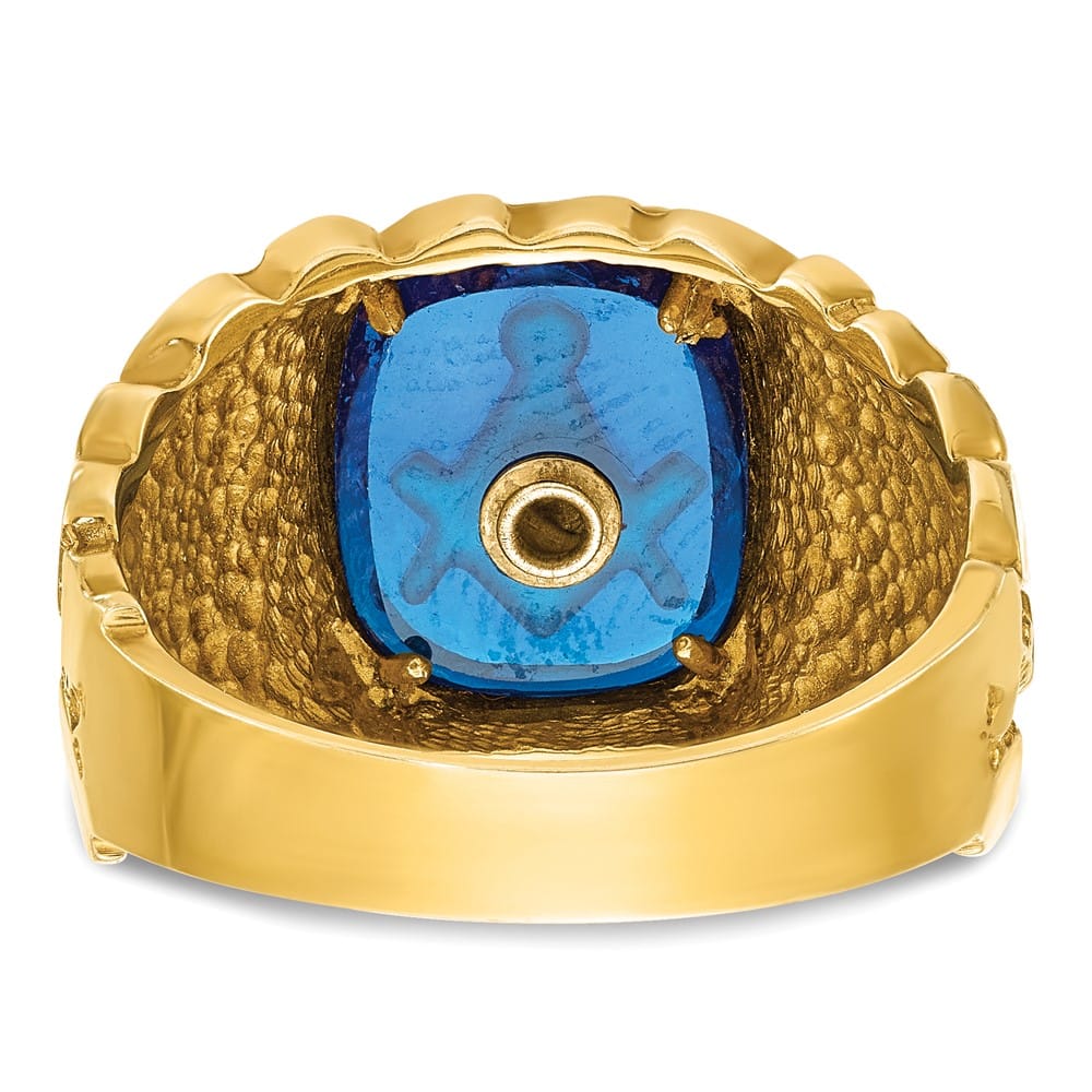 14k Yellow Gold IB Goodman with Blue Enamel Men's Blue Lodge Ring