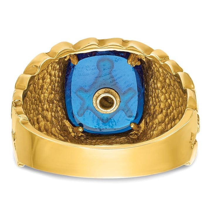 14k Yellow Gold IB Goodman with Blue Enamel Men's Blue Lodge Ring