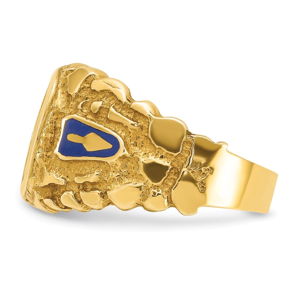 14k Yellow Gold IB Goodman with Blue Enamel Men's Blue Lodge Ring
