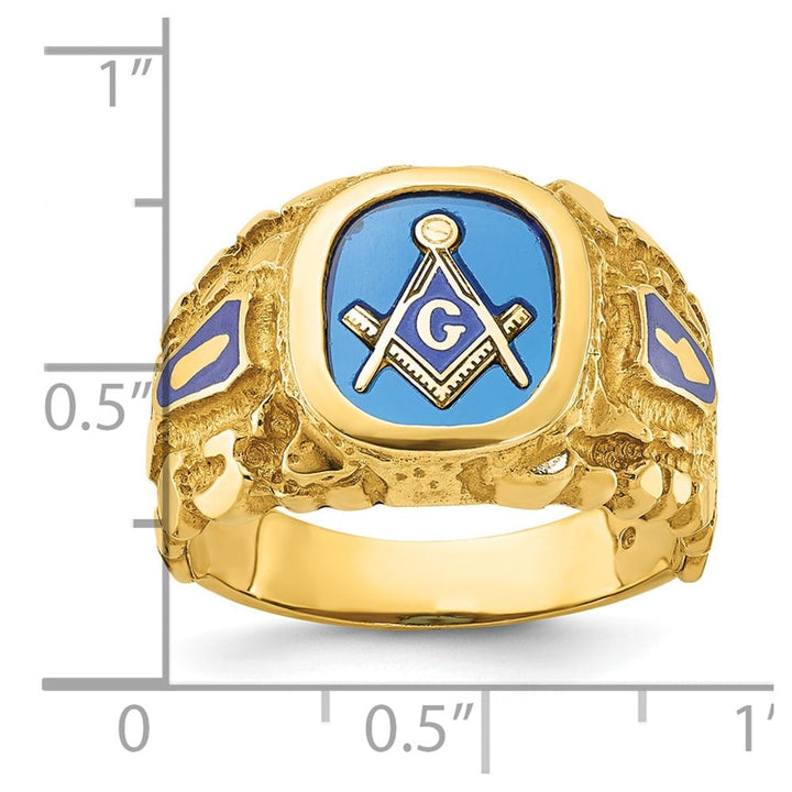 14k Yellow Gold IB Goodman with Blue Enamel Men's Blue Lodge Ring