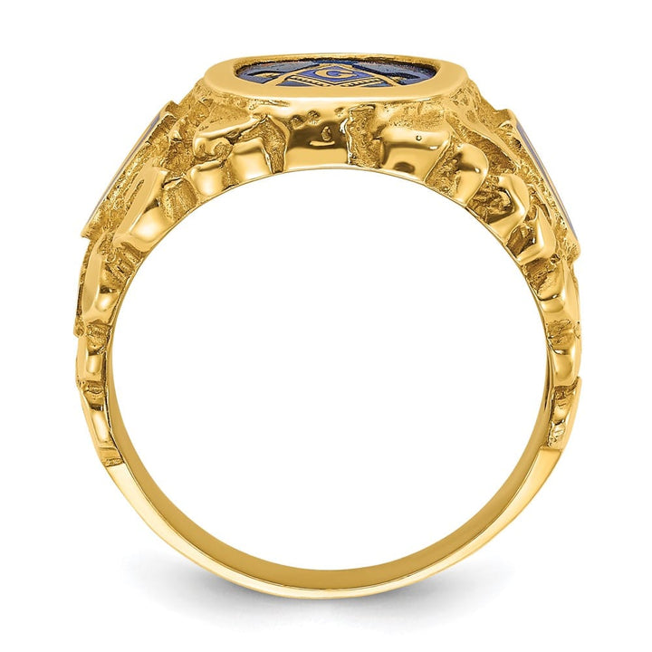 14k Yellow Gold IB Goodman with Blue Enamel Men's Blue Lodge Ring
