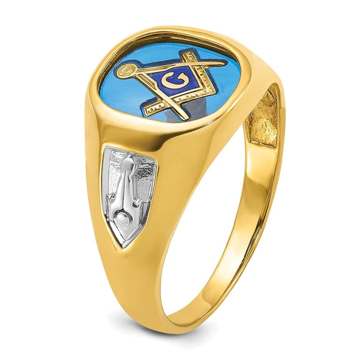 14k Yellow Gold IB Goodman with Lab Created Sapphire Blue Lodge Ring