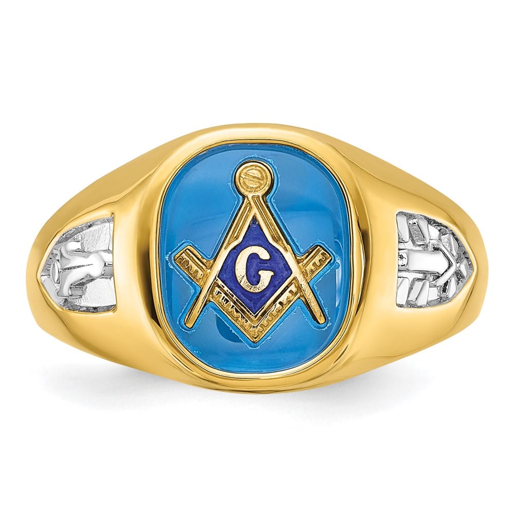 14k Yellow Gold IB Goodman with Lab Created Sapphire Blue Lodge Ring