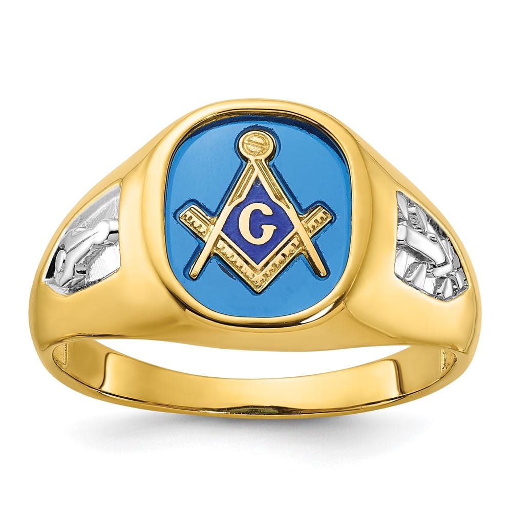 14k Yellow Gold IB Goodman with Lab Created Sapphire Blue Lodge Ring