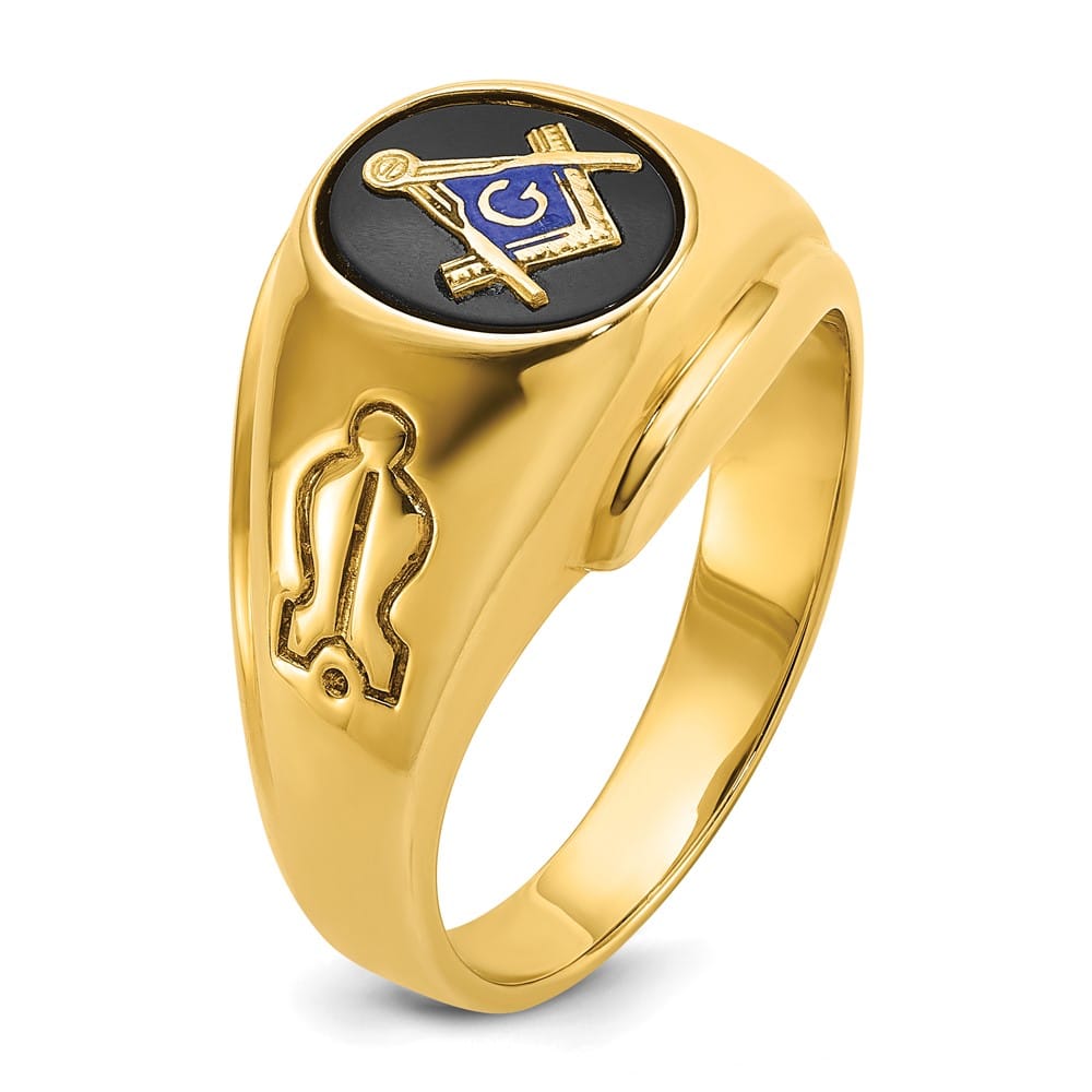 14k Yellow Gold IB Goodman with Oval Onyx Blue Lodge Master Men's Ring