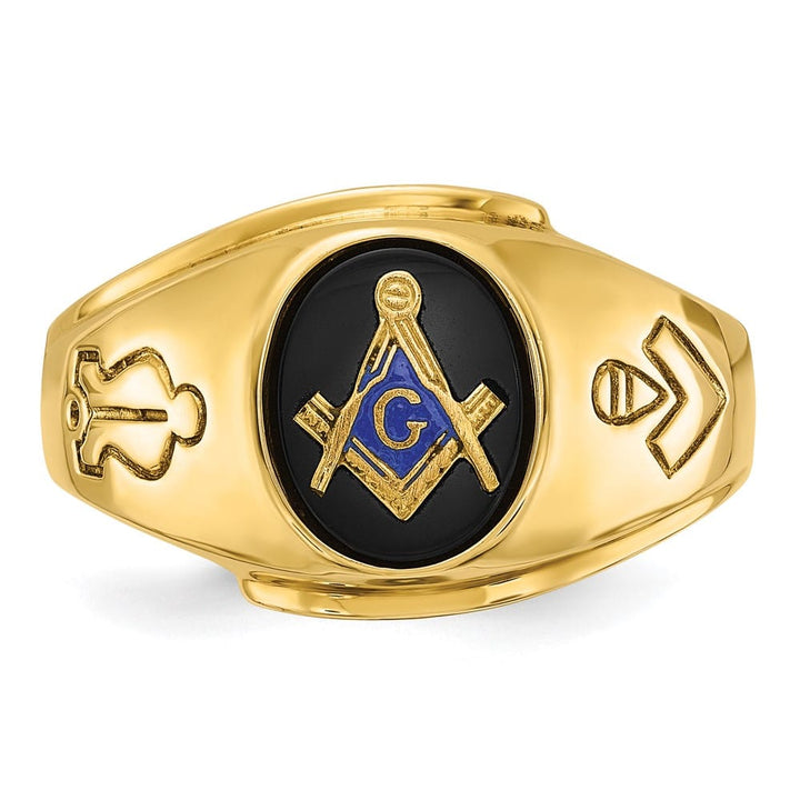 14k Yellow Gold IB Goodman with Oval Onyx Blue Lodge Master Men's Ring