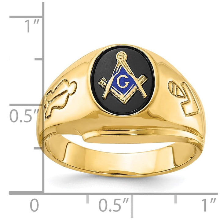 14k Yellow Gold IB Goodman with Oval Onyx Blue Lodge Master Men's Ring