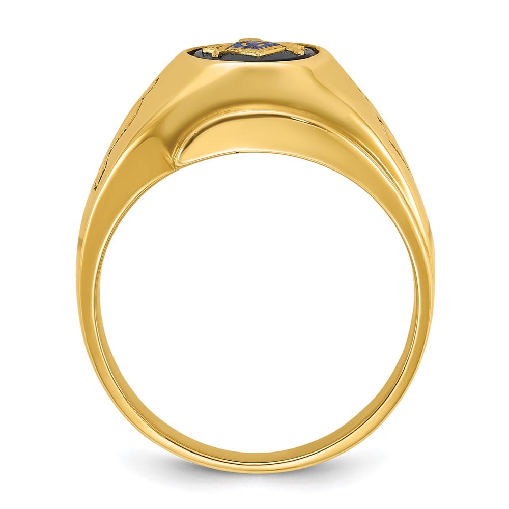 14k Yellow Gold IB Goodman with Oval Onyx Blue Lodge Master Men's Ring