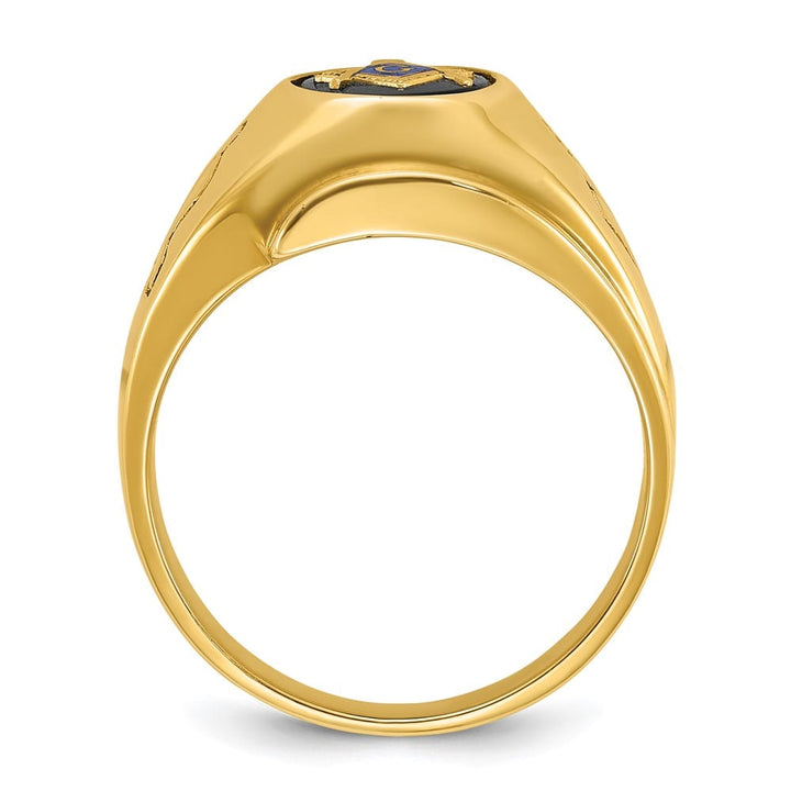 14k Yellow Gold IB Goodman with Oval Onyx Blue Lodge Master Men's Ring