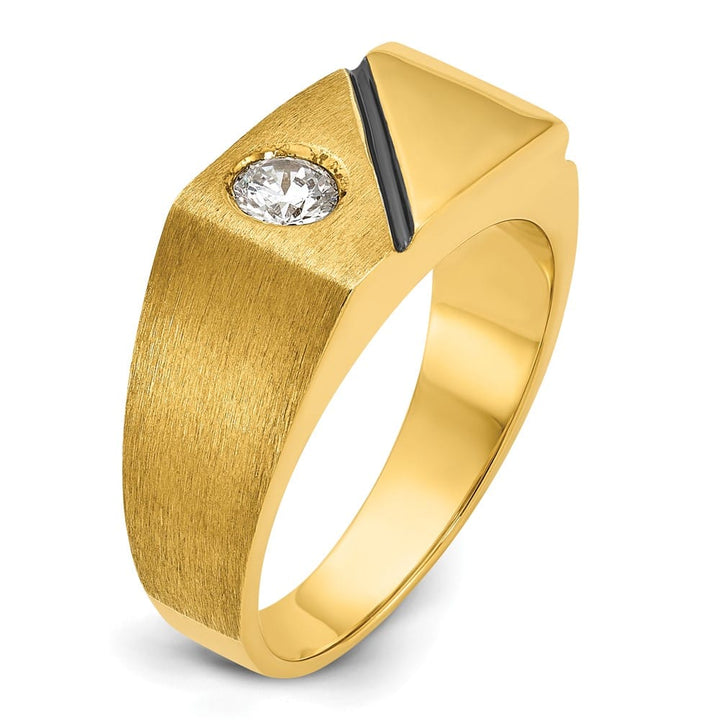 14k Yellow Gold IB Goodman with Polished and Satin Diamond Men's Ring