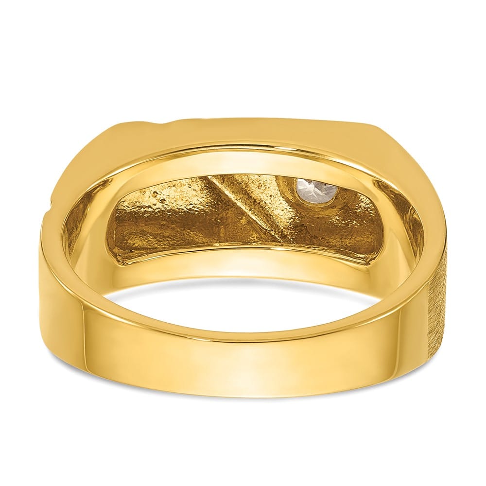 14k Yellow Gold IB Goodman with Polished and Satin Diamond Men's Ring