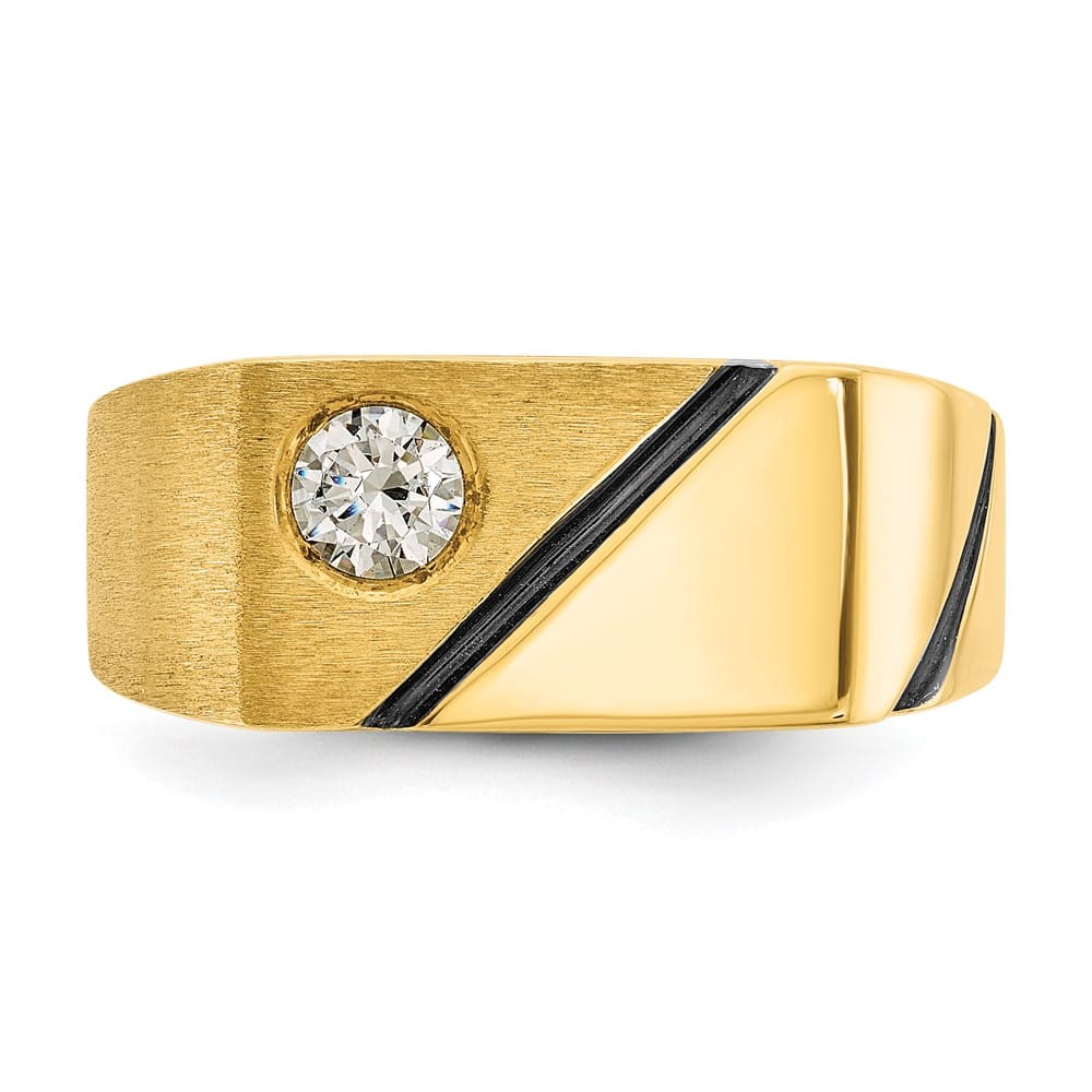 14k Yellow Gold IB Goodman with Polished and Satin Diamond Men's Ring