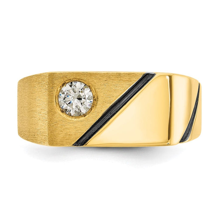 14k Yellow Gold IB Goodman with Polished and Satin Diamond Men's Ring