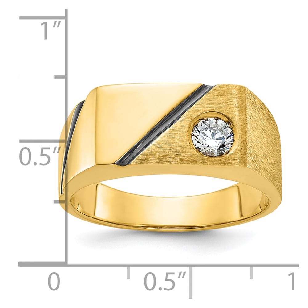 14k Yellow Gold IB Goodman with Polished and Satin Diamond Men's Ring
