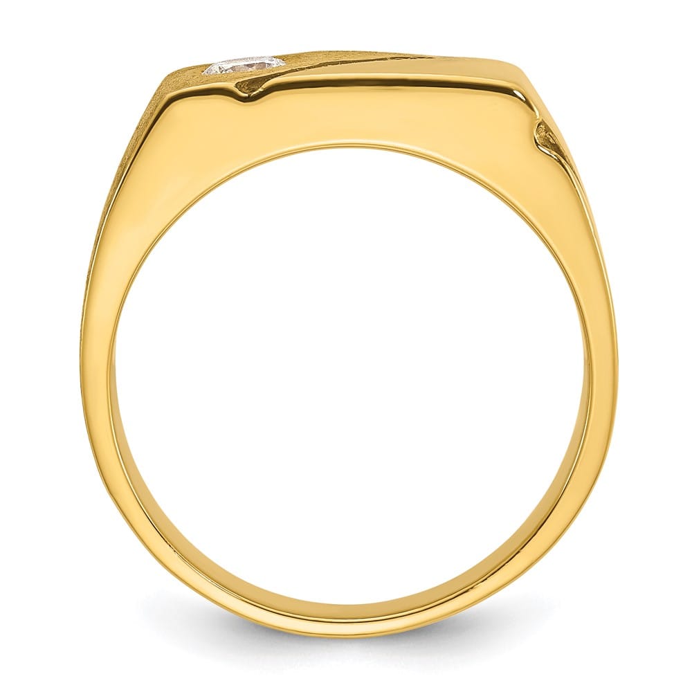 14k Yellow Gold IB Goodman with Polished and Satin Diamond Men's Ring