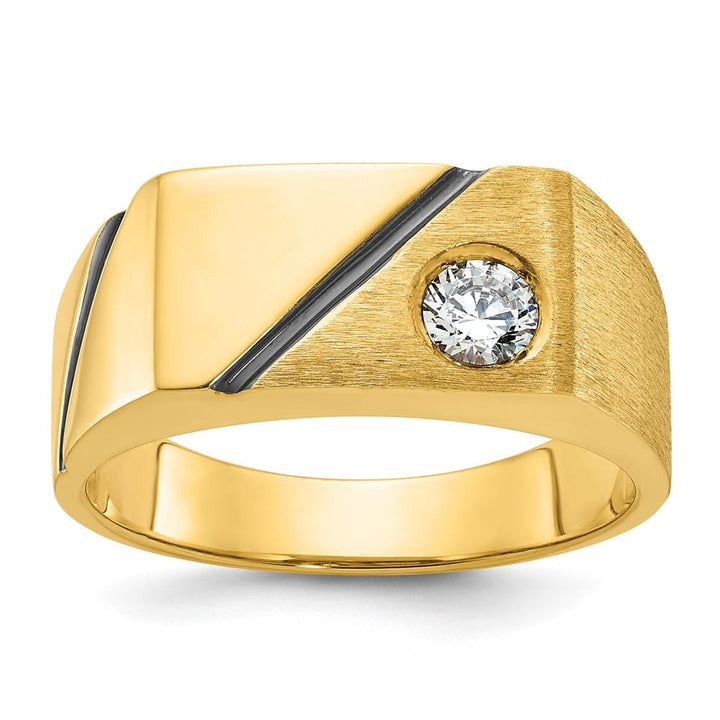 14k Yellow Gold IB Goodman with Polished and Satin Diamond Men's Ring
