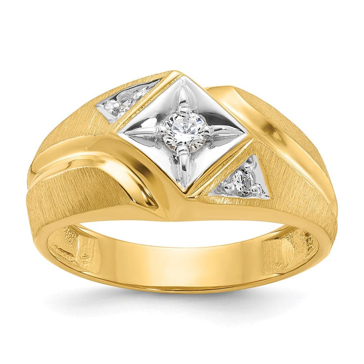 14k Yellow Gold IB Goodman with Satin 1/5 Carat Diamond Men's Ring