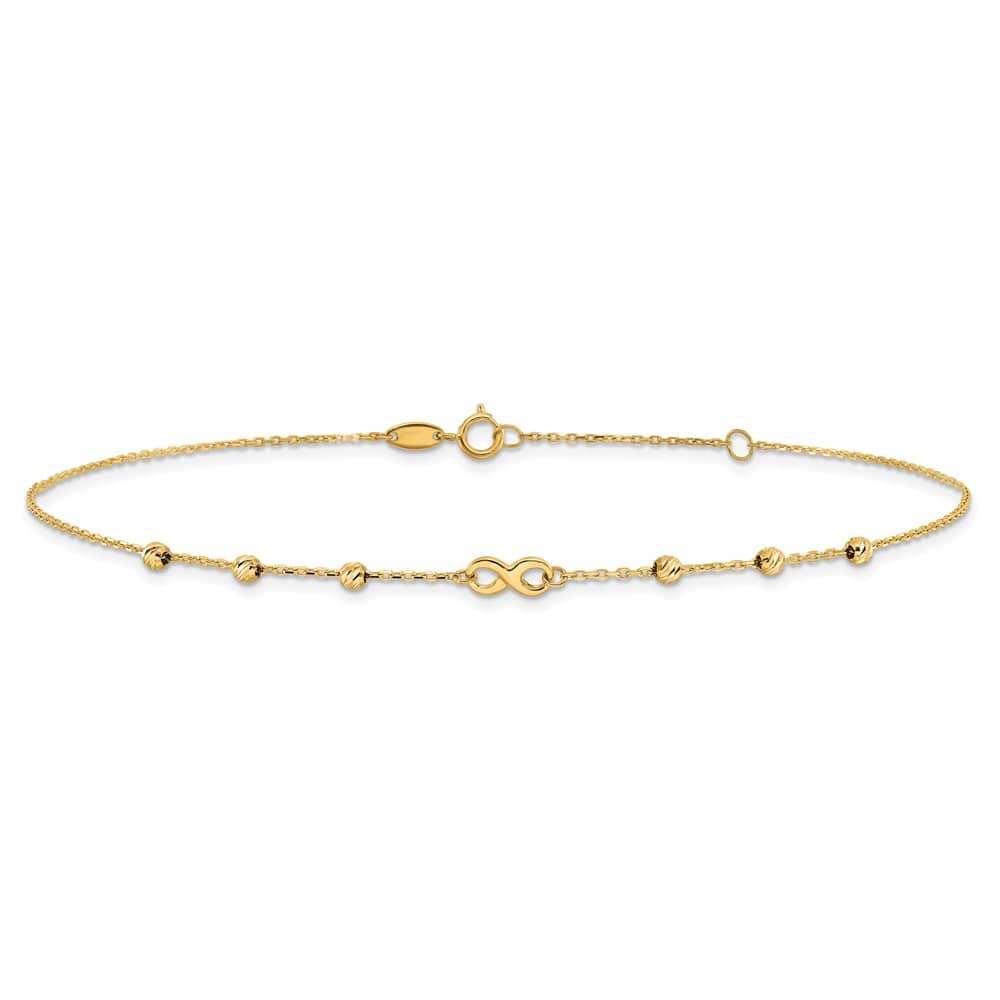 14K Yellow Gold Infinity Symbol and D.C. Beads Anklet