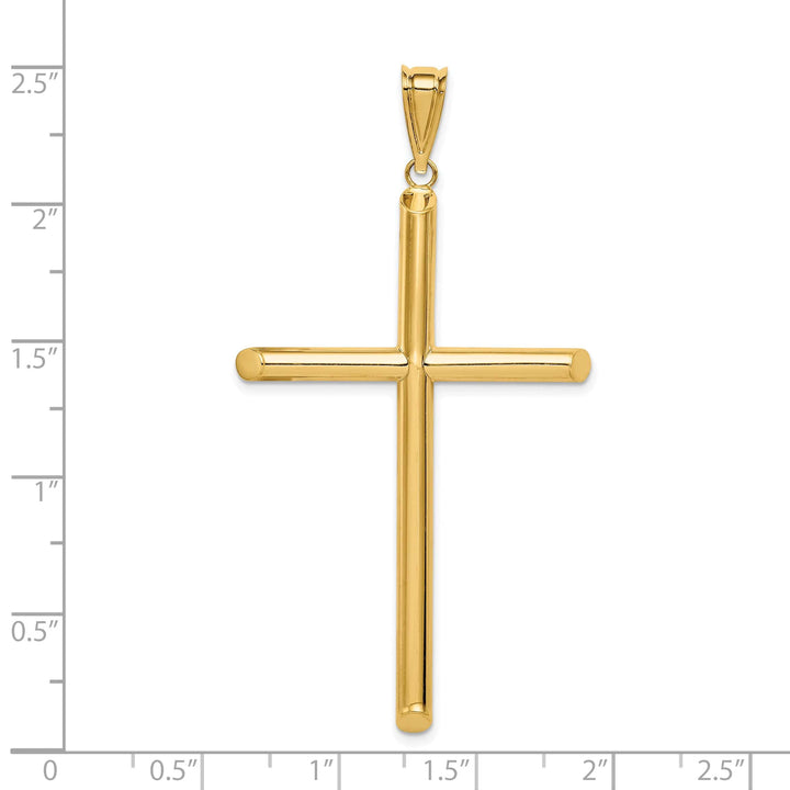 Lovely Rita's 14K Yellow Gold Intricate Large Polished Tube Hollow Latin Cross