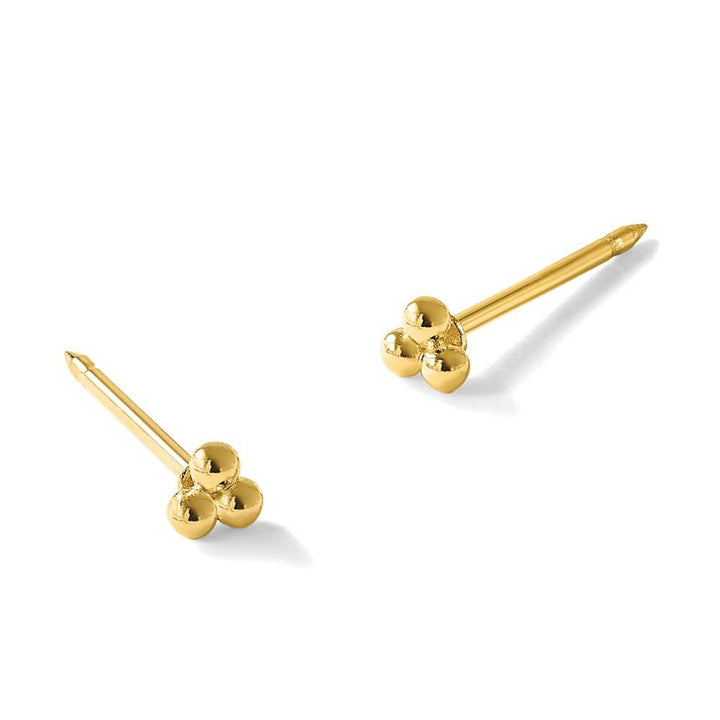14K Yellow Gold Inverness 3mm Triple Ball Post Piercing Earrings, view 4 of 4