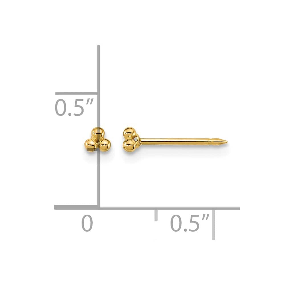 14K Yellow Gold Inverness 3mm Triple Ball Post Piercing Earrings, view 3 of 4