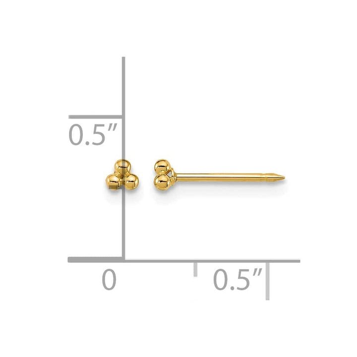14K Yellow Gold Inverness 3mm Triple Ball Post Piercing Earrings, view 3 of 4