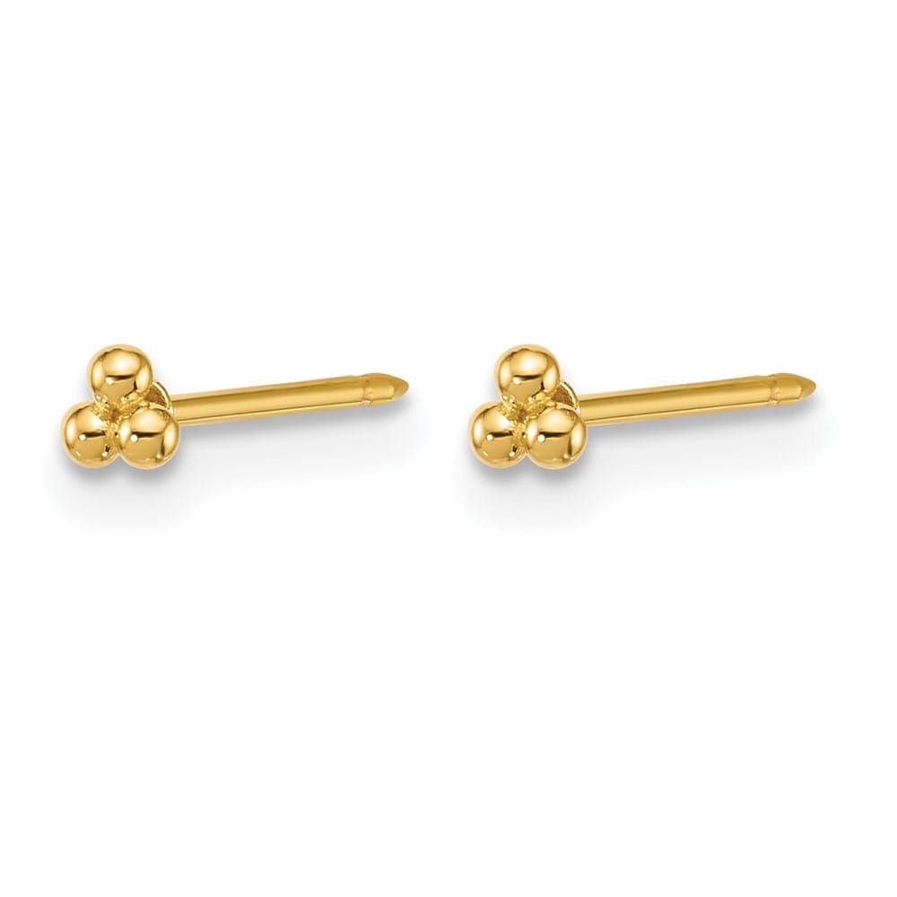 14K Yellow Gold Inverness 3mm Triple Ball Post Piercing Earrings, view 2 of 4